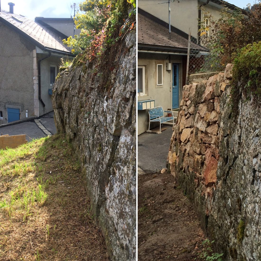 Restauration d’un mur ancien en pierre sèche réalisée par Cap Pierre Sèche